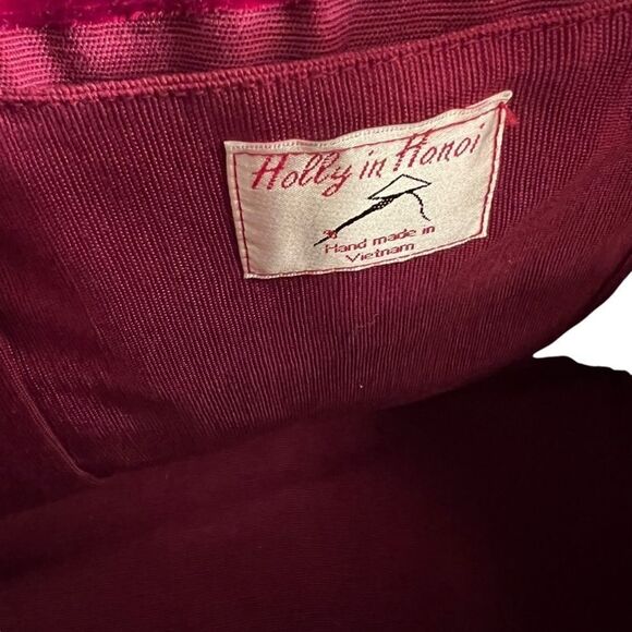 Red Velvet Vintage Handbag Tote Pleated Ruched Structured Cottagecore Feminine - Picture 10 of 10